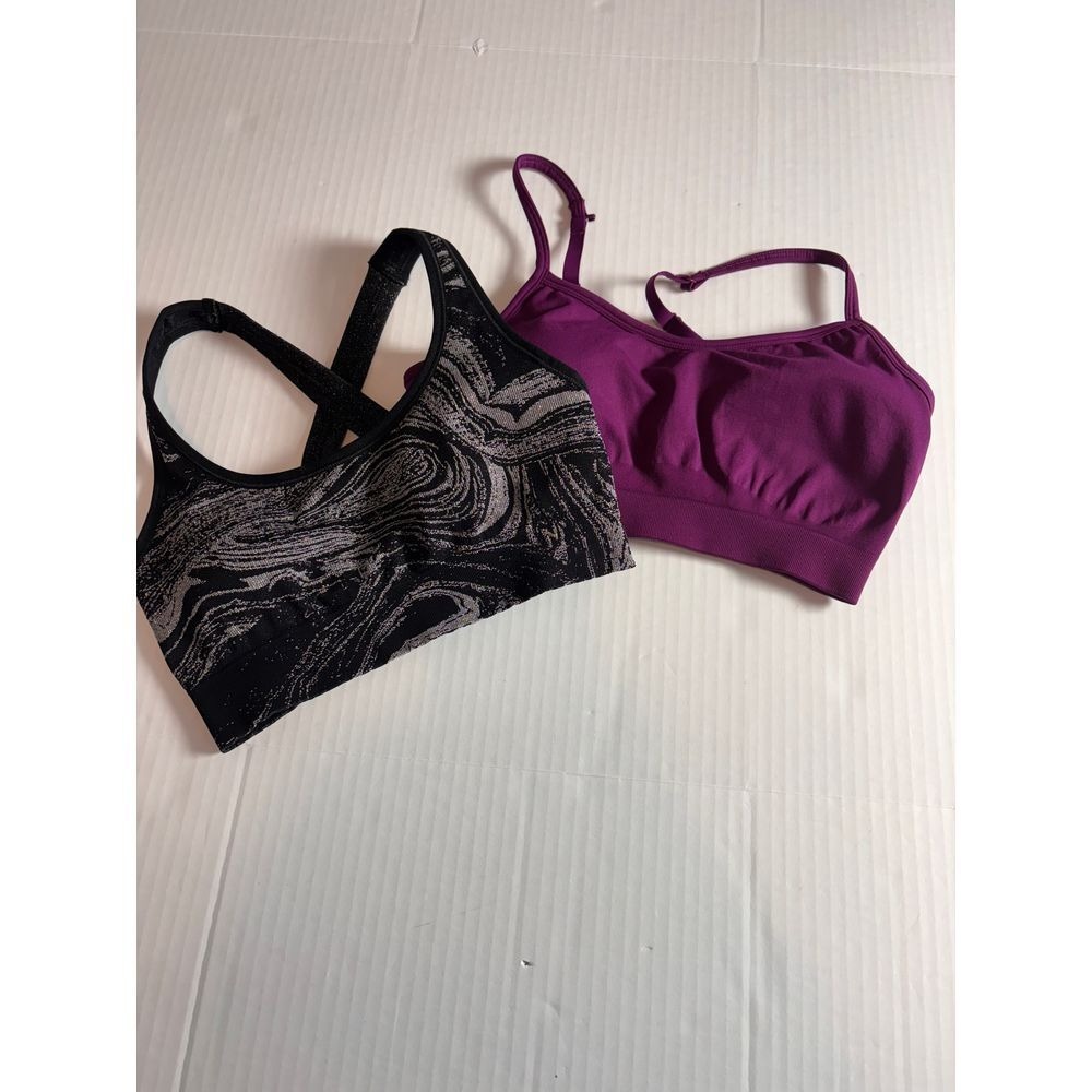 Athleta Sports Bra Bundle Size Small Purple Solid Black Grey Marble Print‎ NWOT